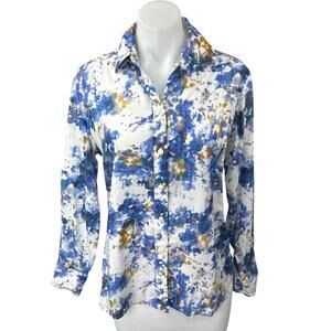 Foxcroft Olivia Women's Multicolor Tye Die Long Sleeve Button Down Shirt Top S